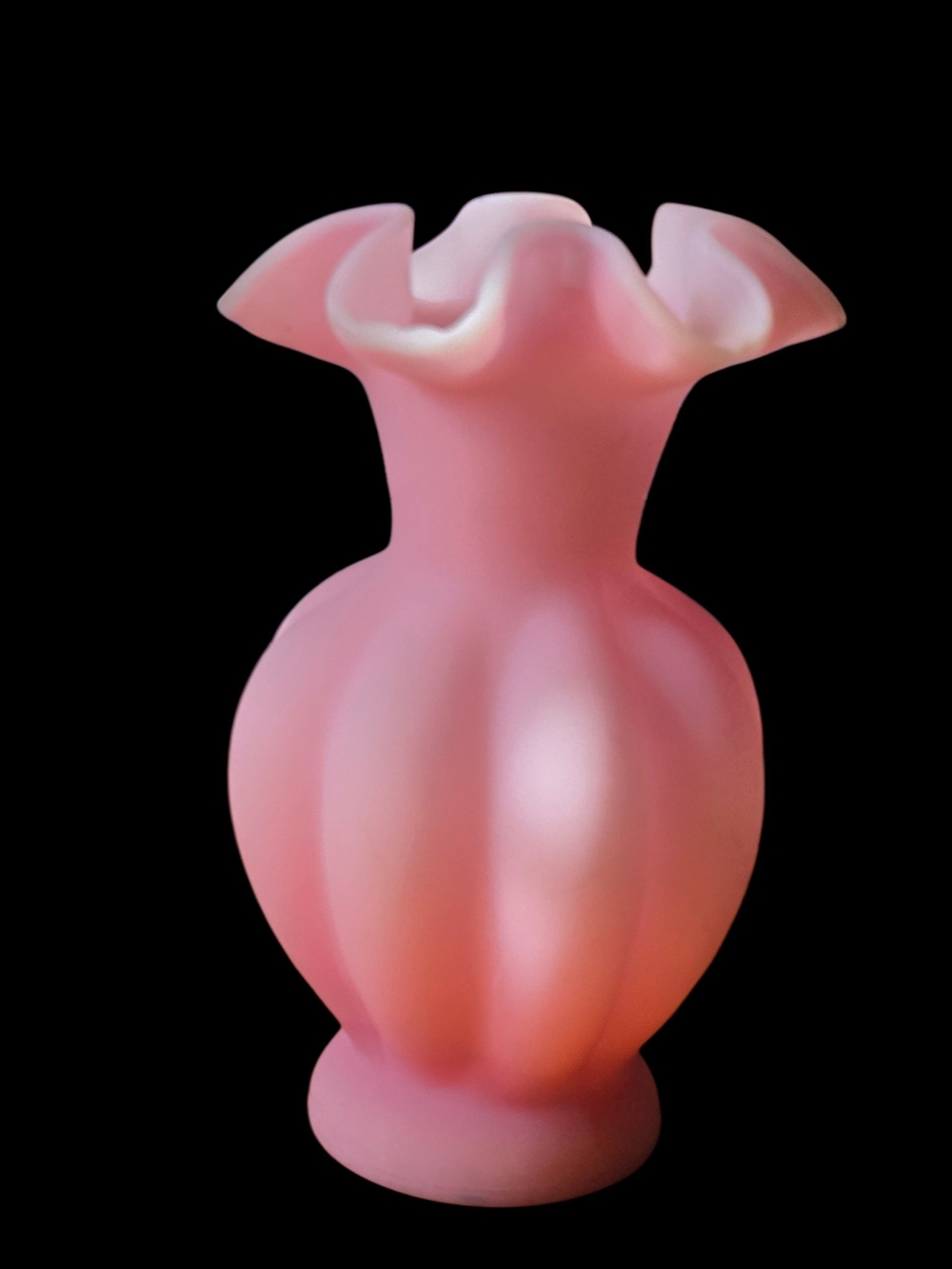Lefton Pink Ruffled Lip Satin Glass Vase
